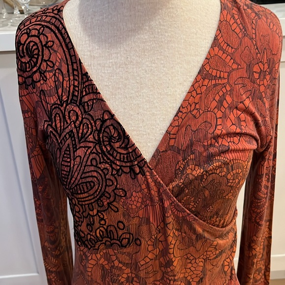 VGUC Desigual red faux wrap dress with black floral embroidery. - Picture 2 of 10